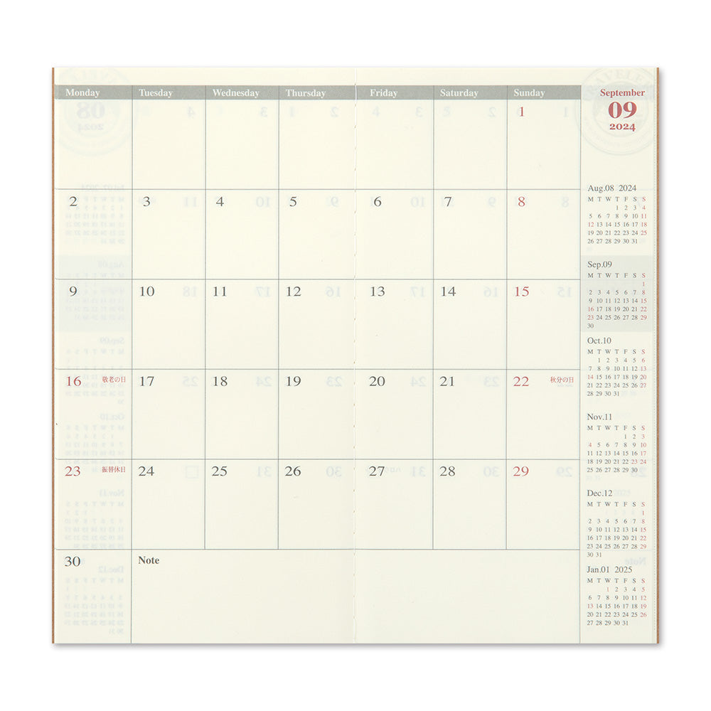 TRAVELER'S notebook Refill 2024 Monthly