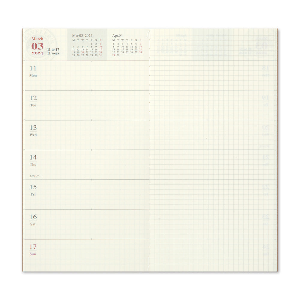 TRAVELER'S notebook Refill 2024 Weekly + Memo