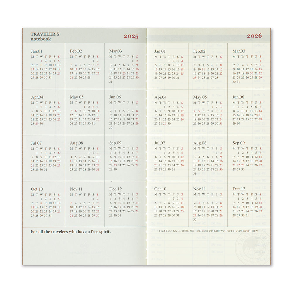 TRAVELER'S notebook Refill 2025 Weekly + Memo