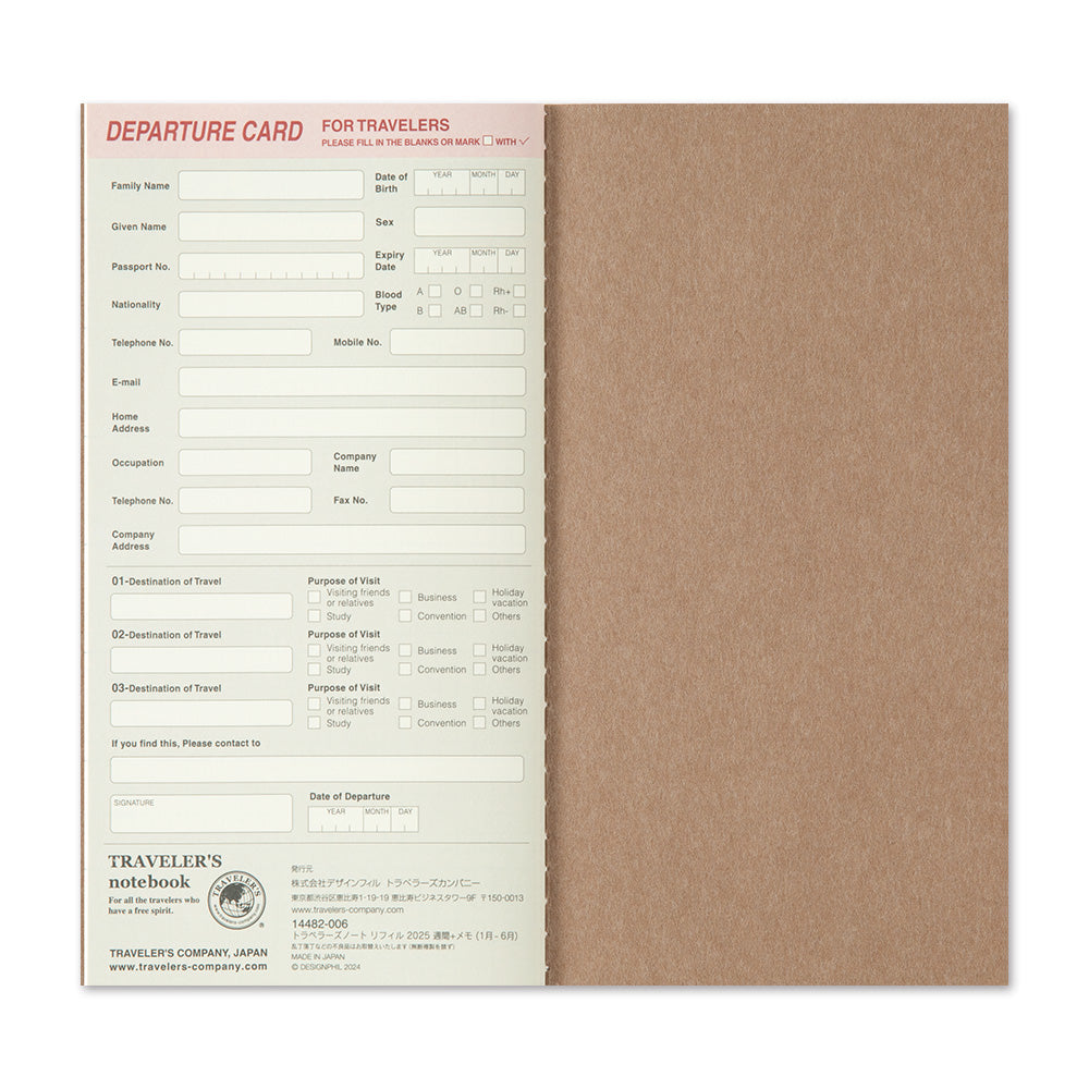TRAVELER'S notebook Refill 2025 Weekly + Memo