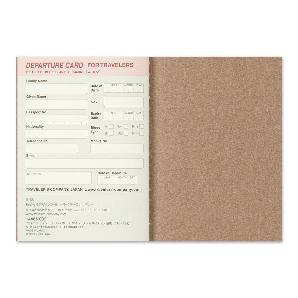 TRAVELER'S notebook Passport Size Refill 2025 Weekly