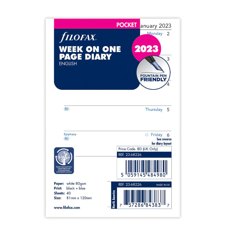 Week On One Page Diary - Pocket 2023 English