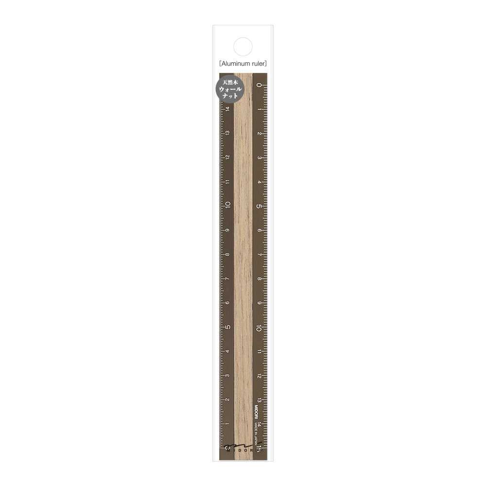Midori Aluminium Wooden Ruler (15cm) Brown