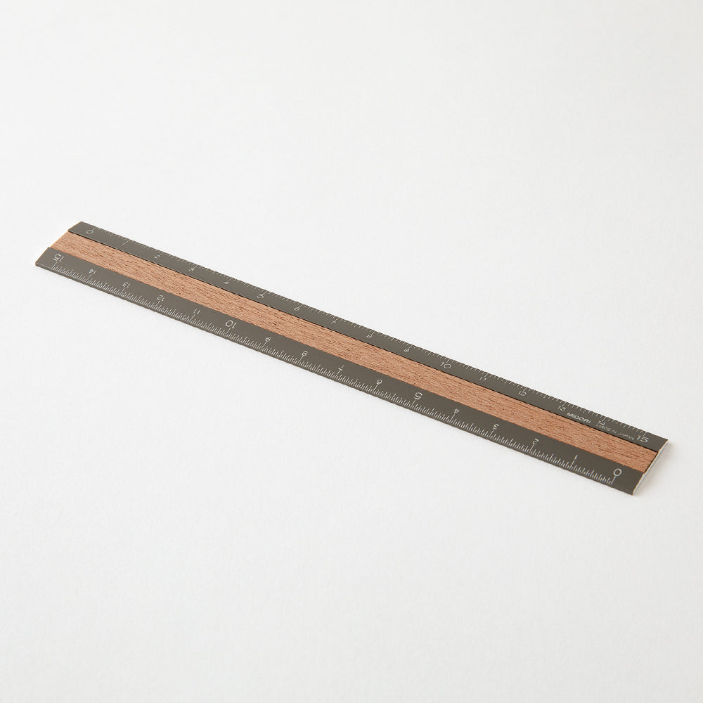 Midori Aluminum & Wood Ruler (15cm) Gray