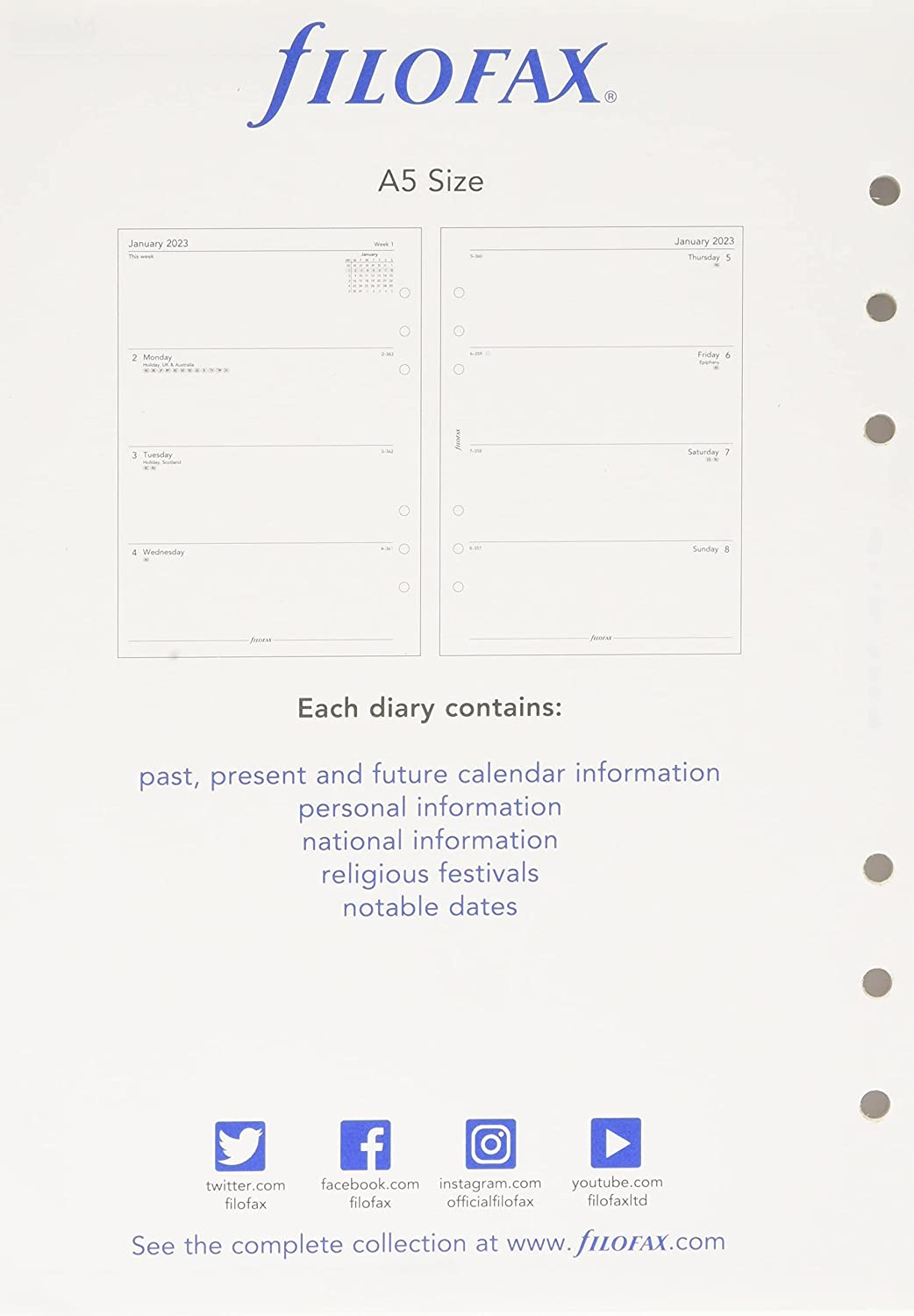 Week On Two Pages Diary - A5 2023 English