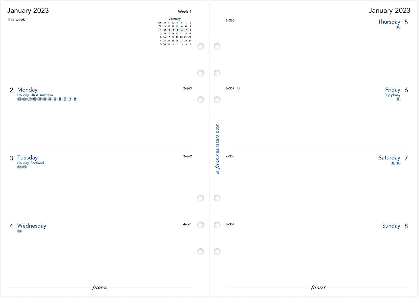 Week On Two Pages Diary - A5 2023 English