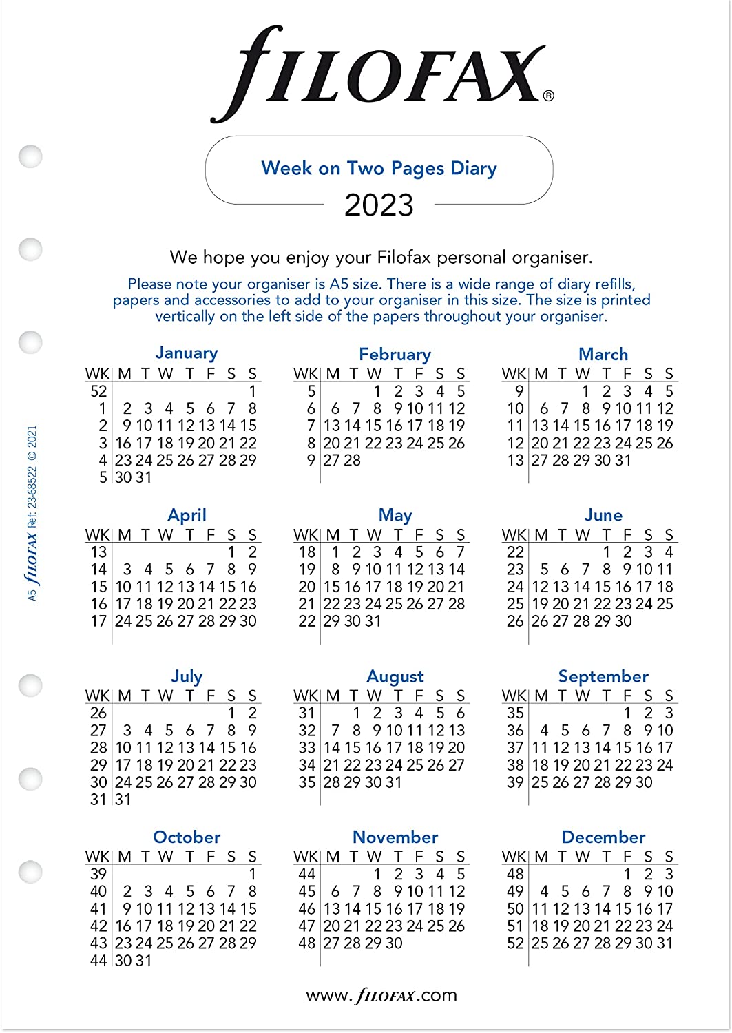 Week On Two Pages Diary - A5 2023 English