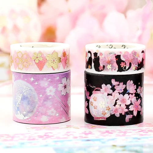 BGM Washi Tape- Cherry blossoms Black Cat
