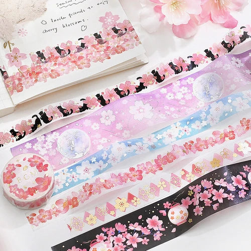 BGM Washi Tape- Cherry blossoms Black Cat