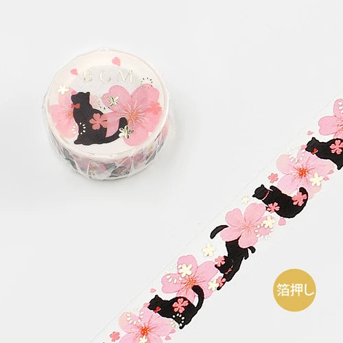 BGM Washi Tape- Cherry blossoms Black Cat