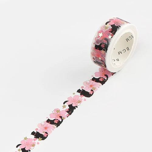 BGM Washi Tape- Cherry blossoms Black Cat