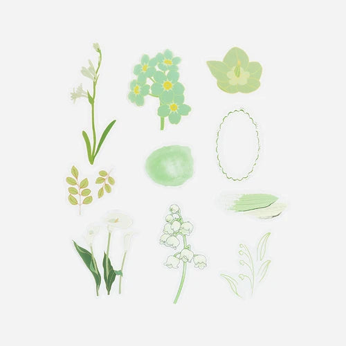 BGM PET Stickers- Green Flowers Bloom