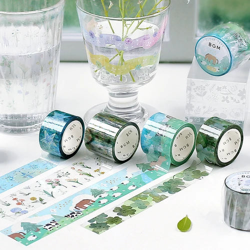 BGM Clear Tape- White Flower Field