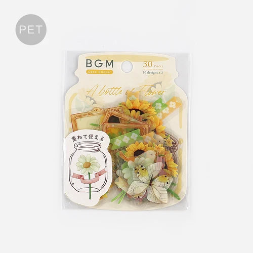 BGM Flake Stickers- Flower blooms in a bottle *yellow