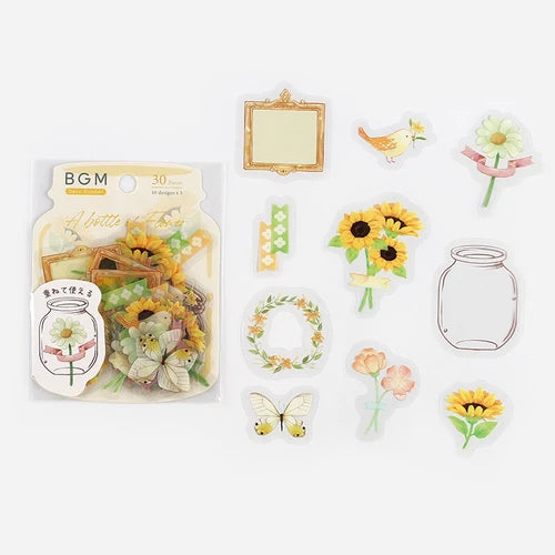 BGM Flake Stickers- Flower blooms in a bottle *yellow
