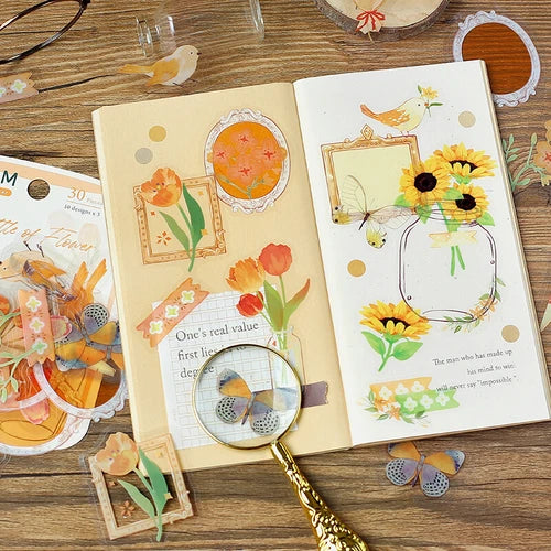 BGM Flake Stickers- Flower blooms in a bottle *yellow
