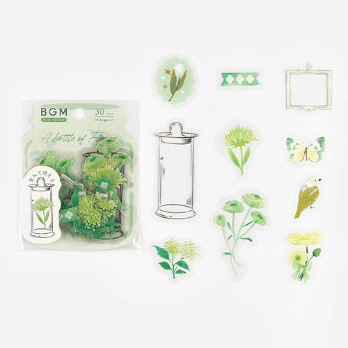 BGM Flake Stickers- Flower blooms in a bottle *Green