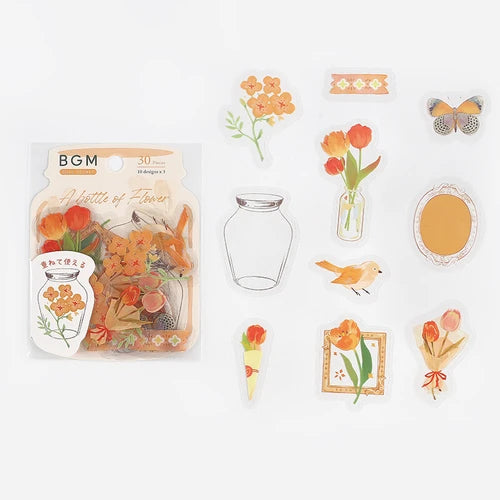 BGM Flake Stickers- Flower blooms in a bottle *Orange