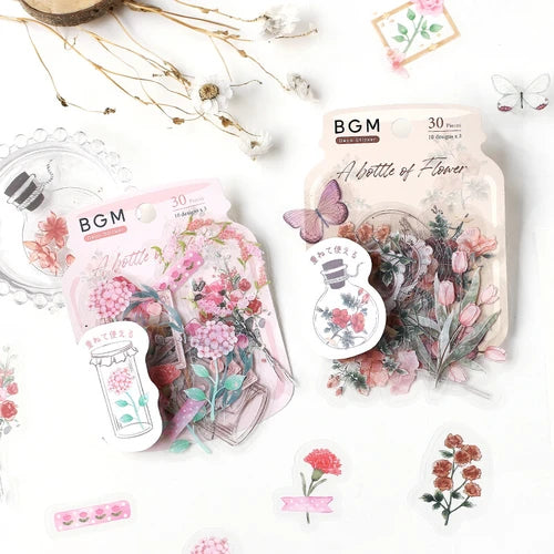 BGM Flake Stickers- Flower blooms in a bottle *Crimson