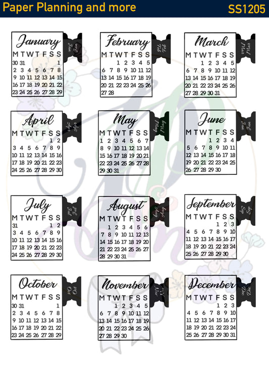 Calendars with Black Tabs Sticker Sheet- A5 size