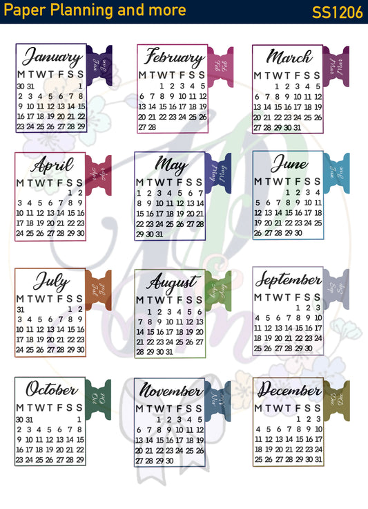 Calendars with Coloured Tabs Sticker Sheet- A5 size
