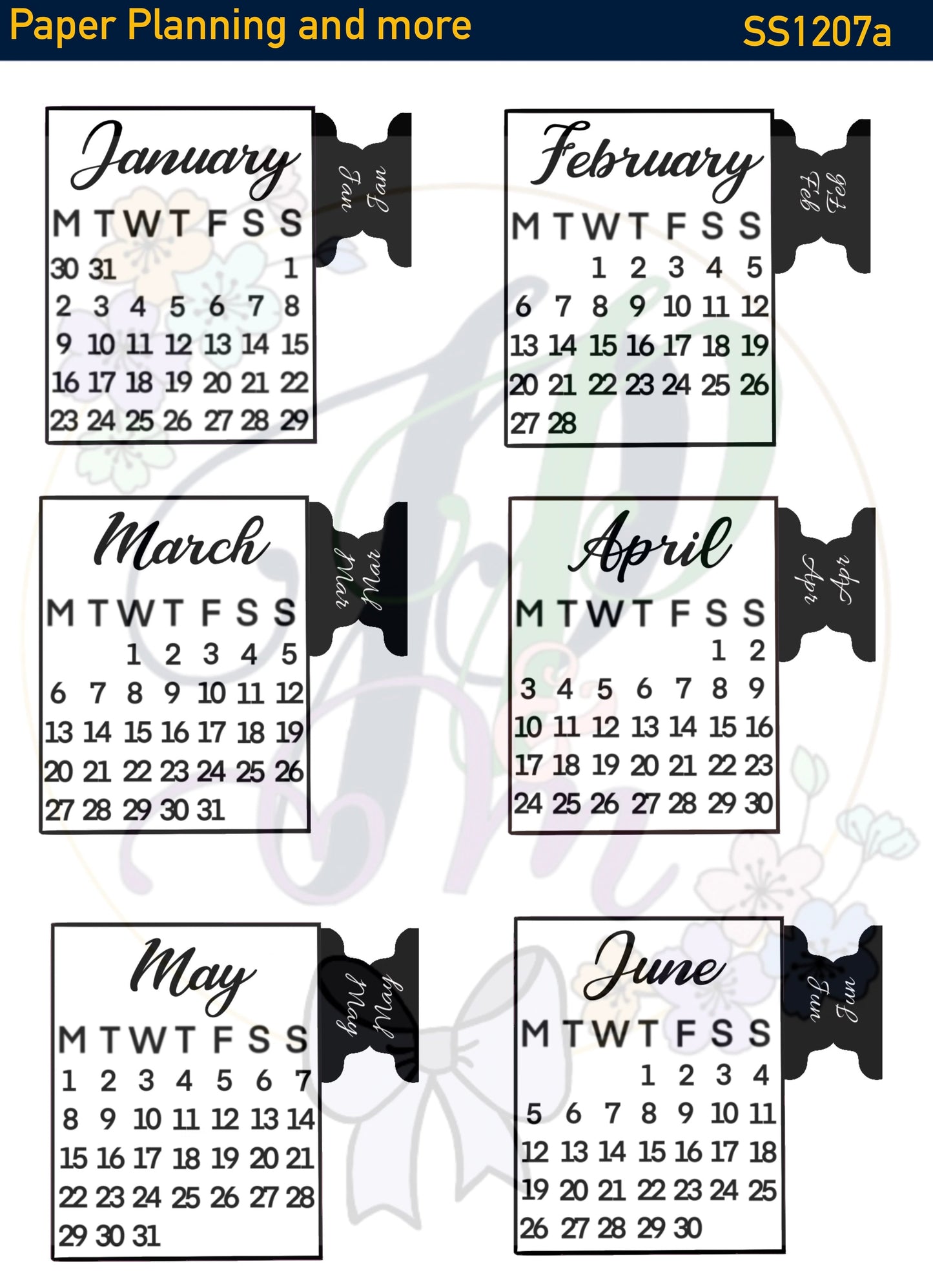 Calendars with Custom Colour Tabs Sticker Sheet