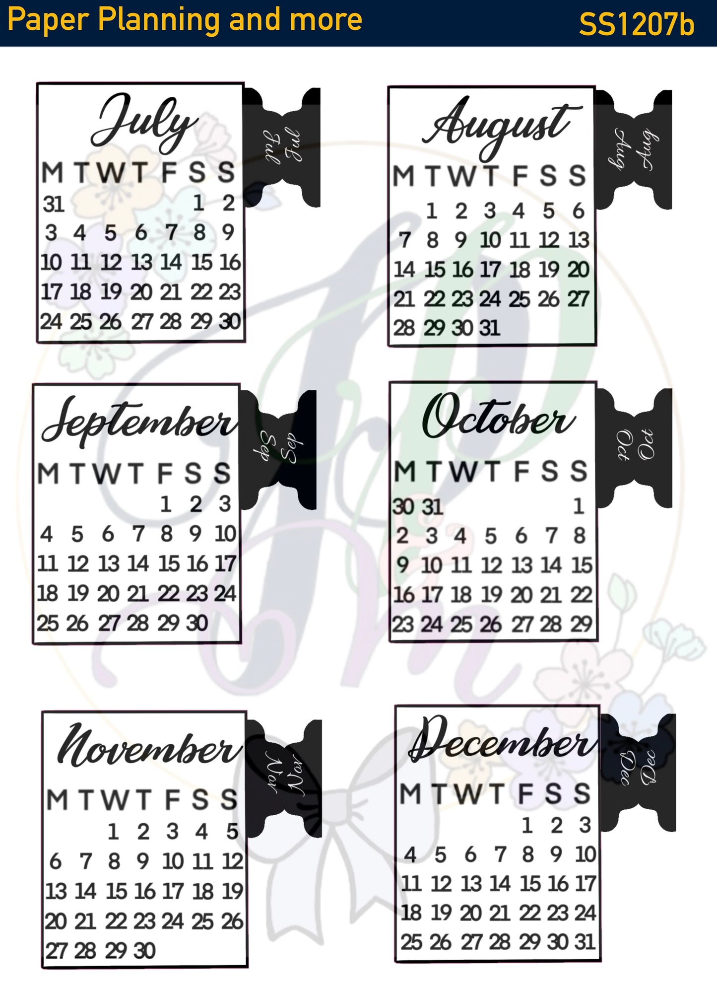 Calendars with Black Tabs Sticker Sheet