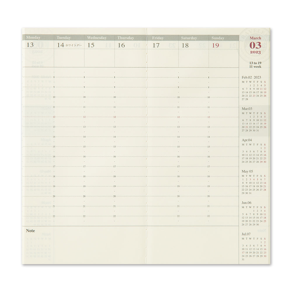 TRAVELER'S notebook Refill 2023 Weekly Vertical