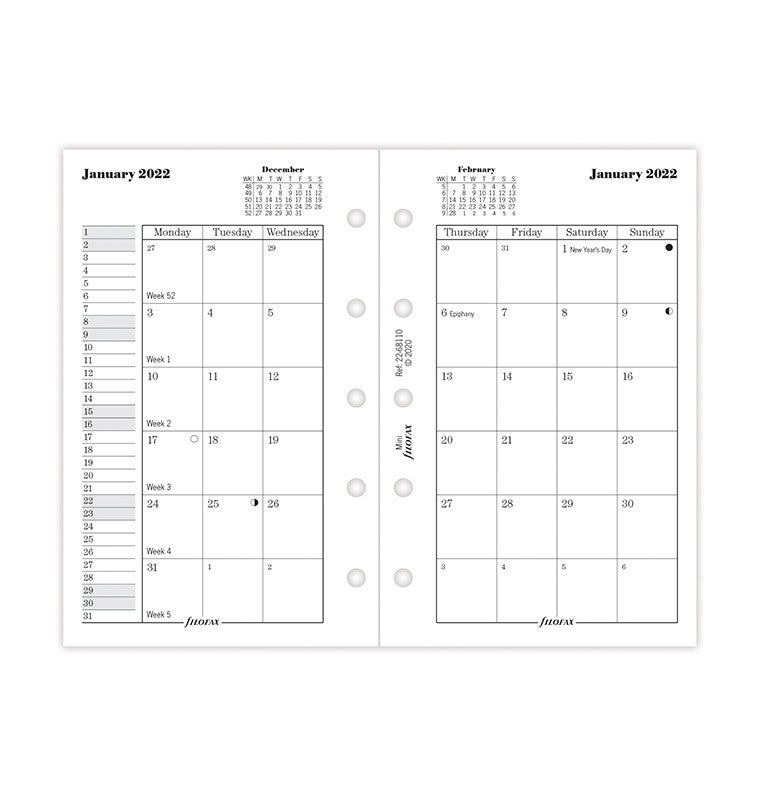 Month On Two Pages Diary Mini 2022