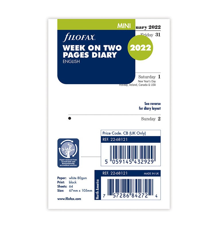 Week On Two Pages Diary Mini 2022