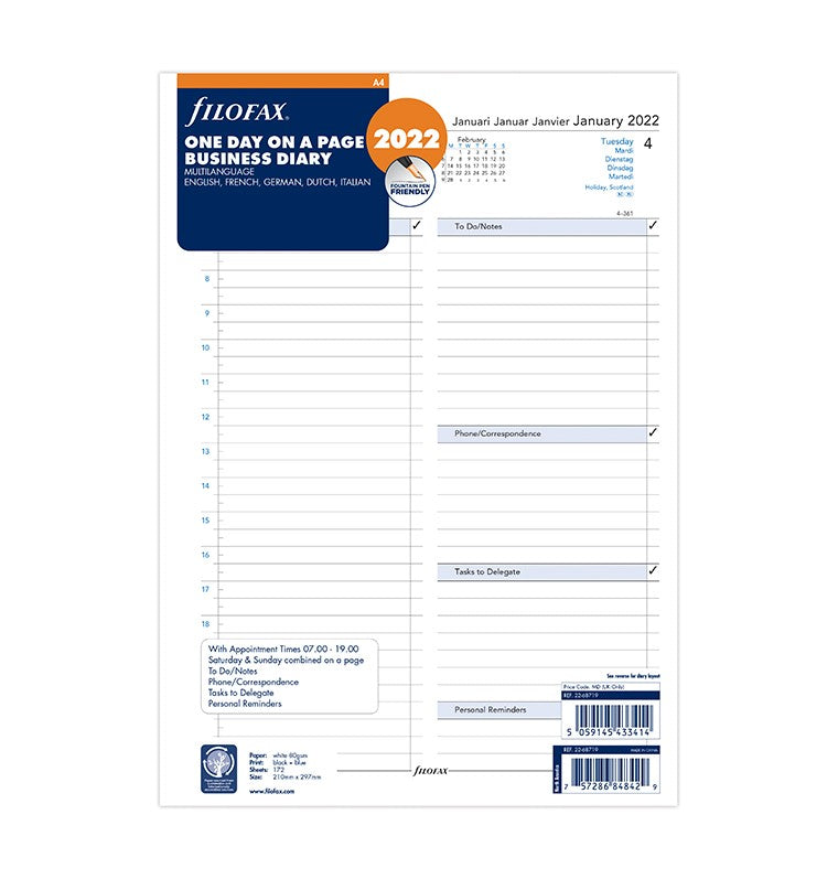 One Day On A Page Business Diary A4 2022
