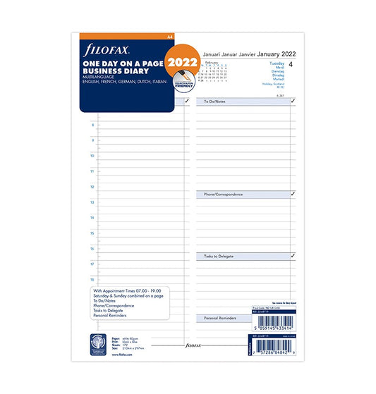 One Day On A Page Business Diary A4 2022