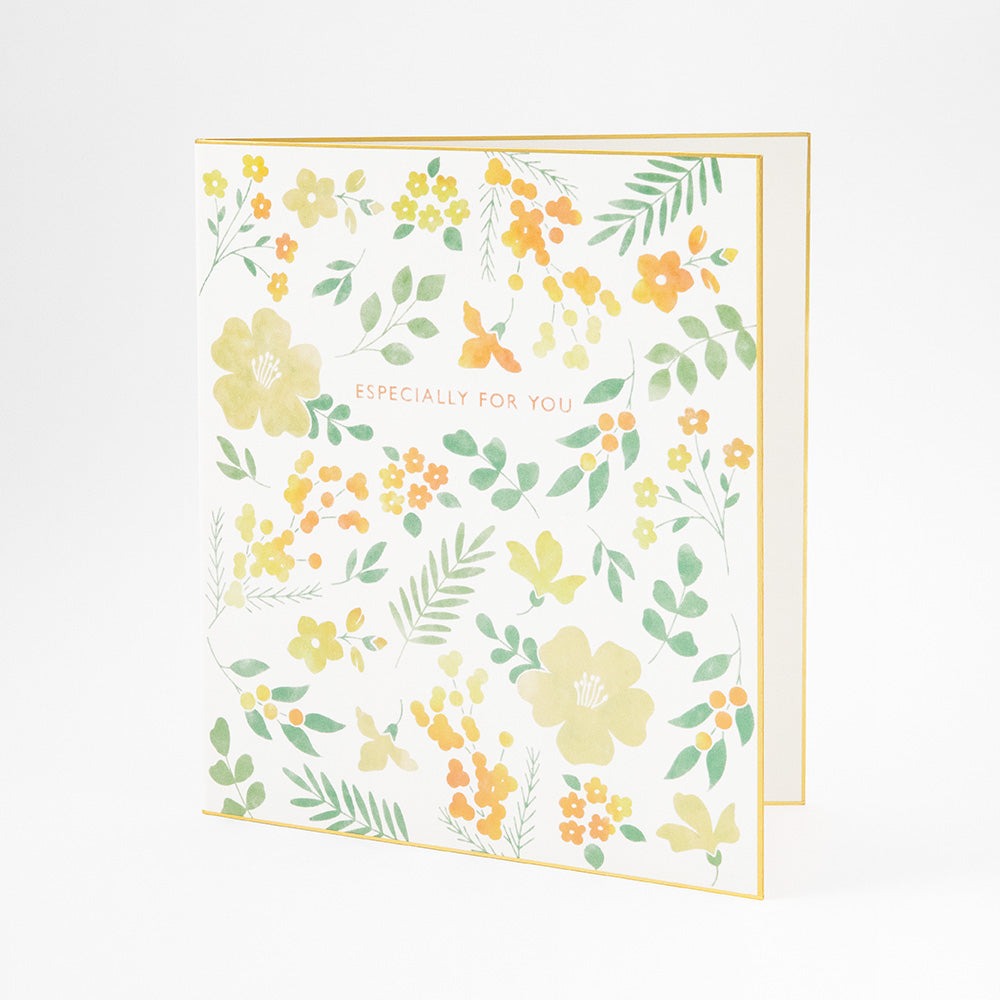 Folding Message Cardboard with Translucent Sticker Flowers Yellow