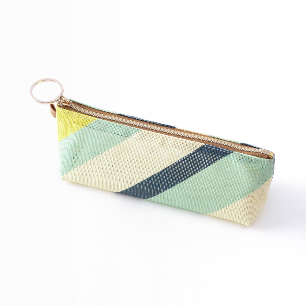 Mesh Graphics Pen case Stripe Yellow green