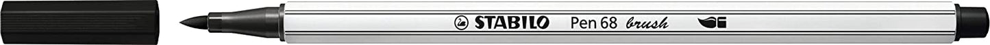STABILO Pen 68 brush - Premium Fibre-Tip Pen - Wallet of 12 Assorted Colours