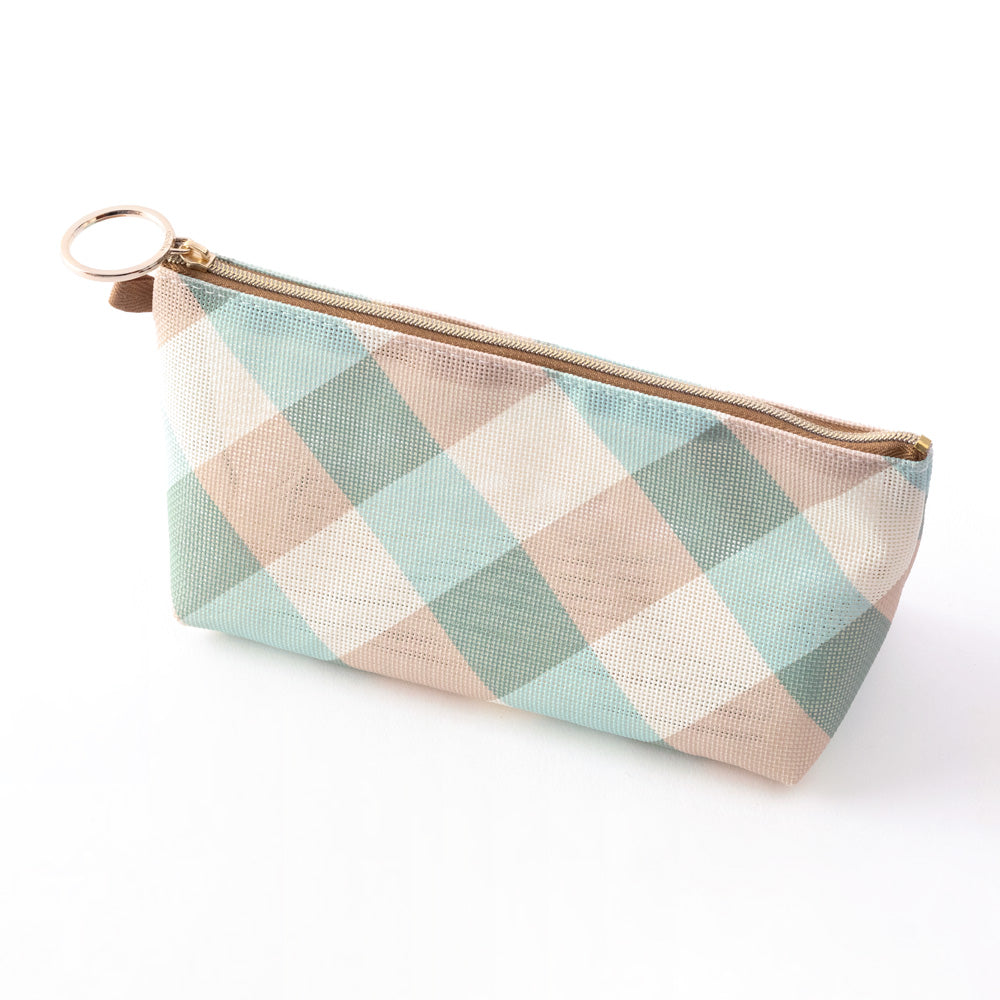 Mesh Graphics Gusset pouch Check Light blue