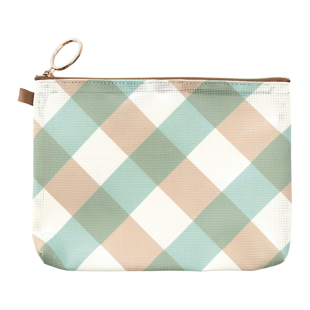 Mesh Graphics Pouch (A6) Check Light blue