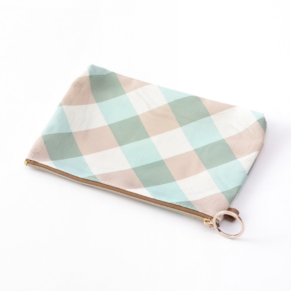 Mesh Graphics Pouch (A6) Check Light blue