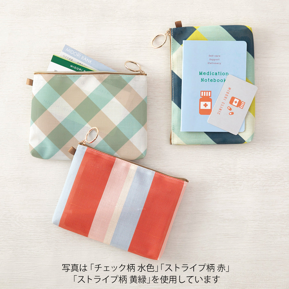 Mesh Graphics Pouch (A6) Check Light blue