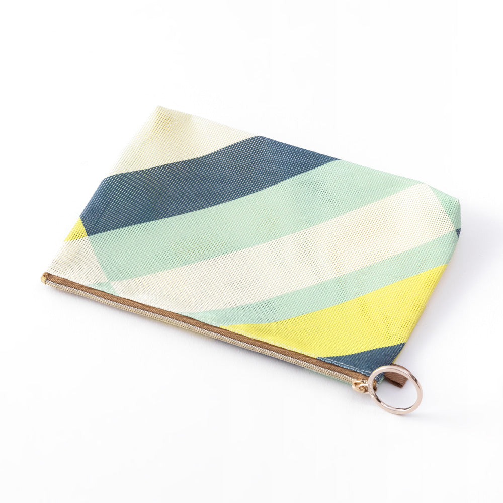 Mesh Graphics Pouch A6 Stripe Yellow green