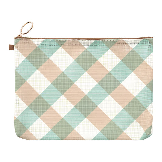 Mesh Graphics Pouch A5 Check Light blue