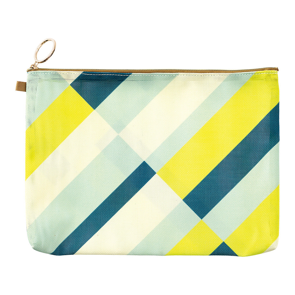 Mesh Graphics Pouch A5 Stripe Yellow green