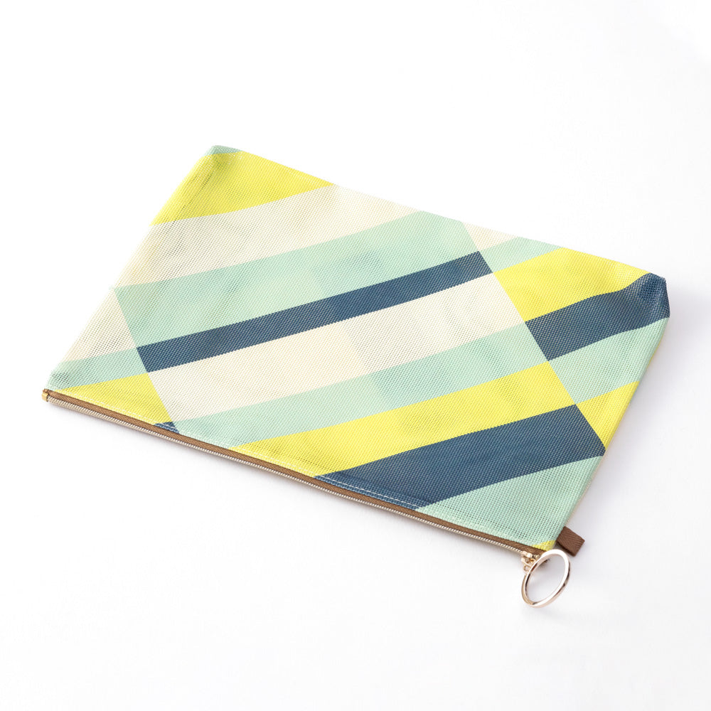 Mesh Graphics Pouch A5 Stripe Yellow green