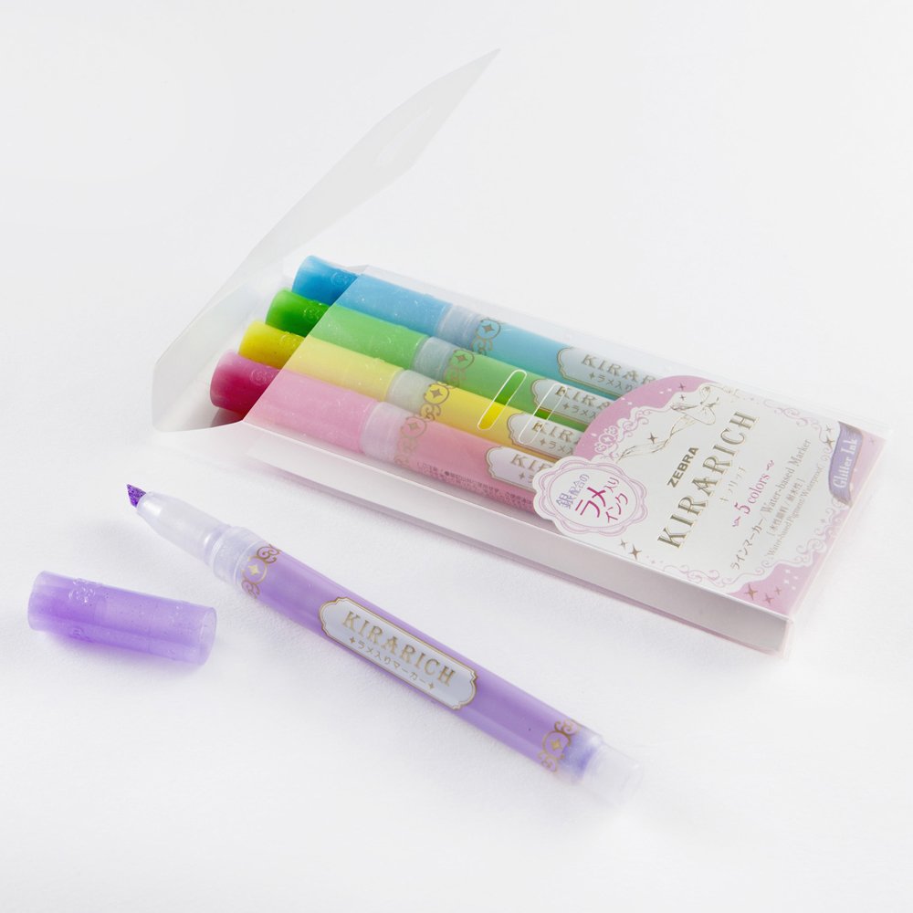 Zebra Kirarich Glitter Highlighter - 5 Color Set