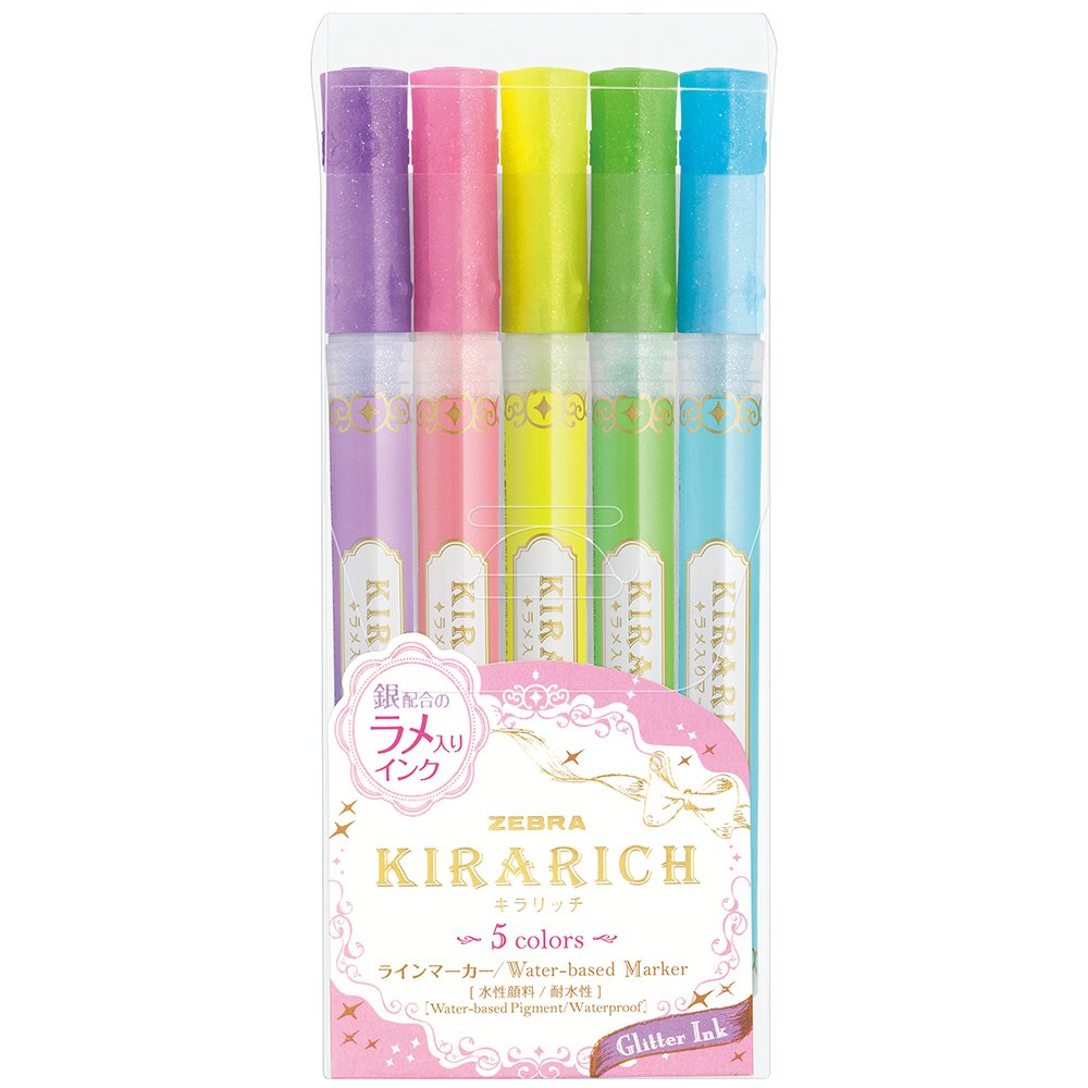 Zebra Kirarich Glitter Highlighter - 5 Color Set