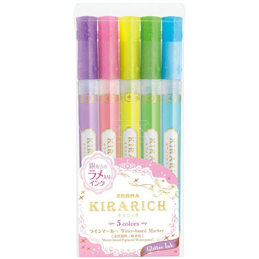 Zebra Kirarich Glitter Highlighter - 5 Color Set