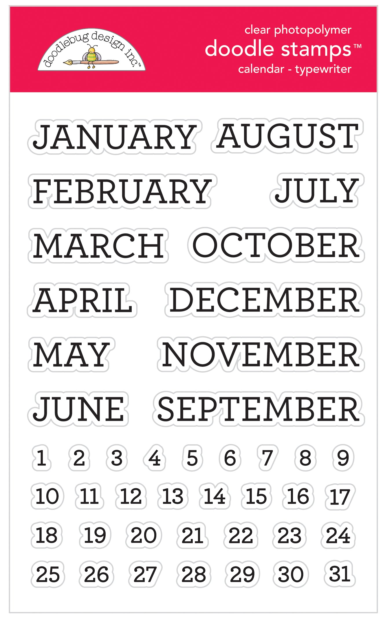 Calendar - Typewriter Doodle Stamps