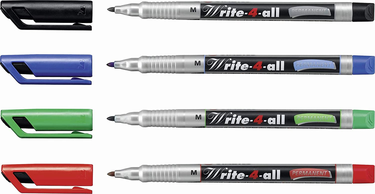 Permanent Marker - STABILO Write-4-all Wallet of 4 Medium Assorted Colours