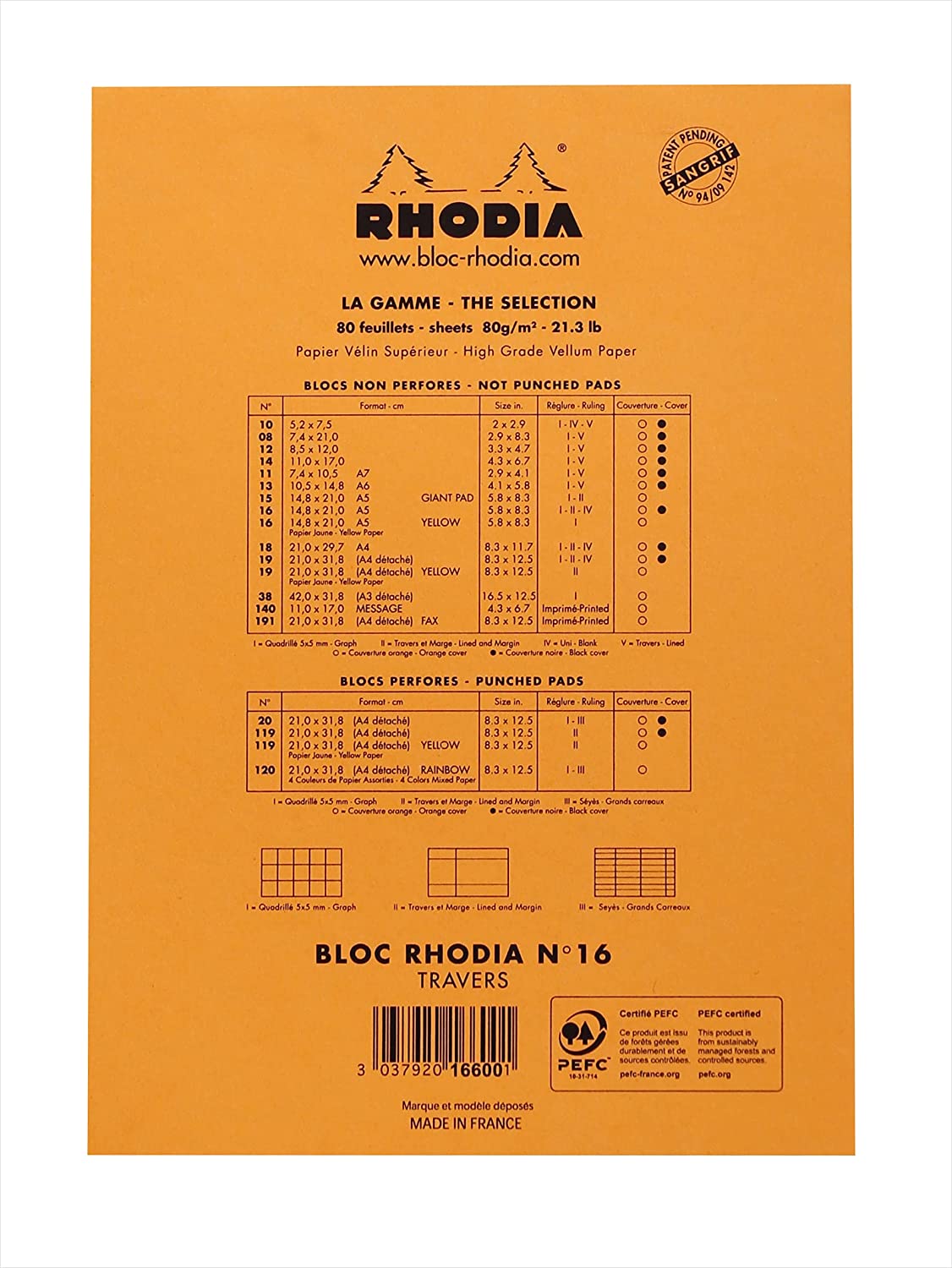 Rhodia Basics Orange Stapled Line + Margin Ruled Notepad - No. 16