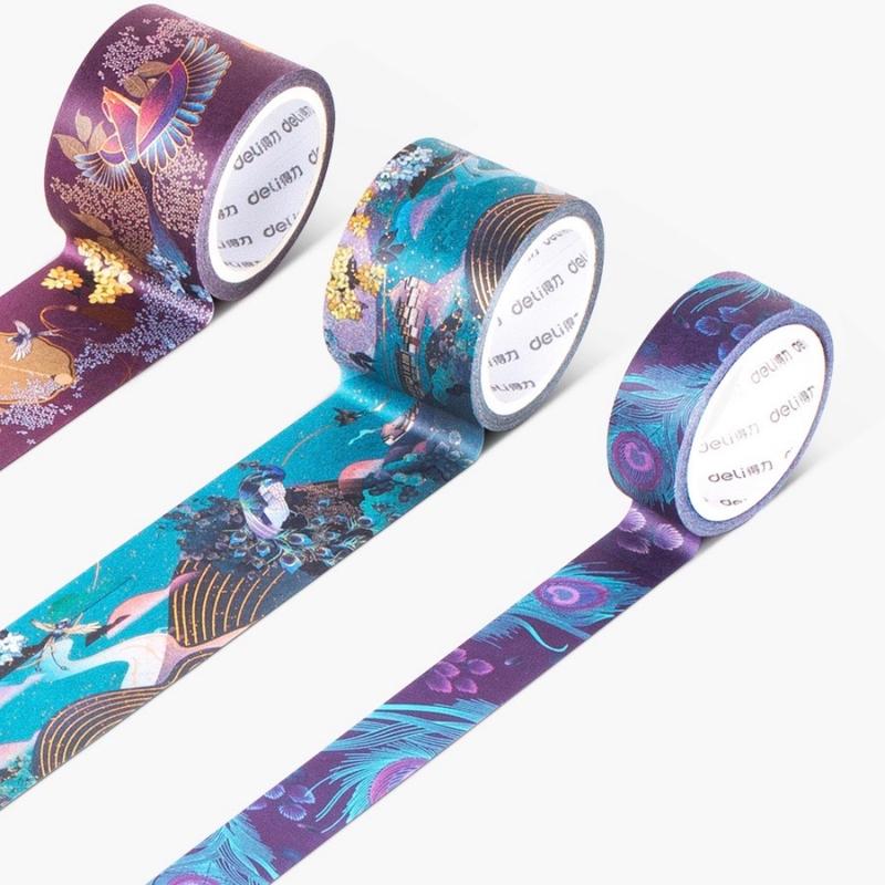 3 Piece Peacock Emerald Gilded Washi Tape Set